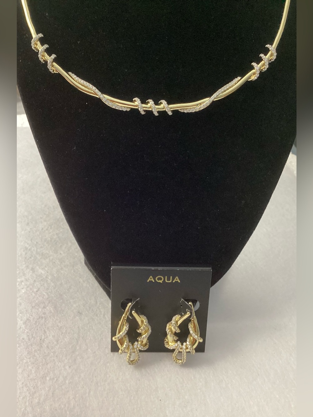 Aqua Gold-Tone Twisted Crystal Accent Necklace with Matching Earrings